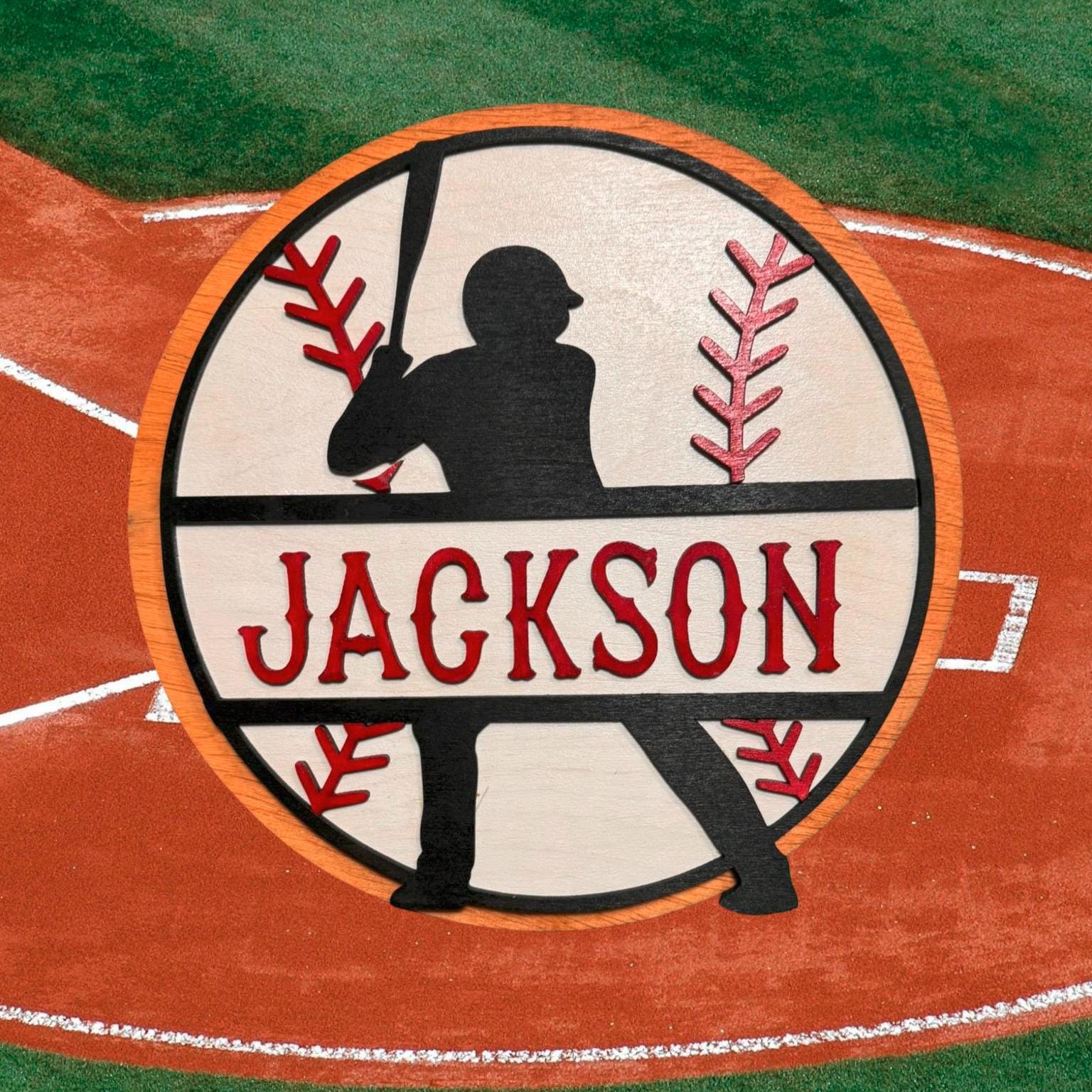 Personalized Baseball Name Sign – Custom Layered Wood Decor – Player Silhouette - Thumbnail 4