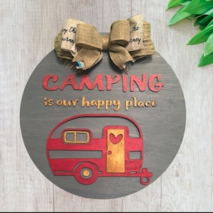 Camping Is Our Happy Place Sign: Rustic Wooden Camper Decor