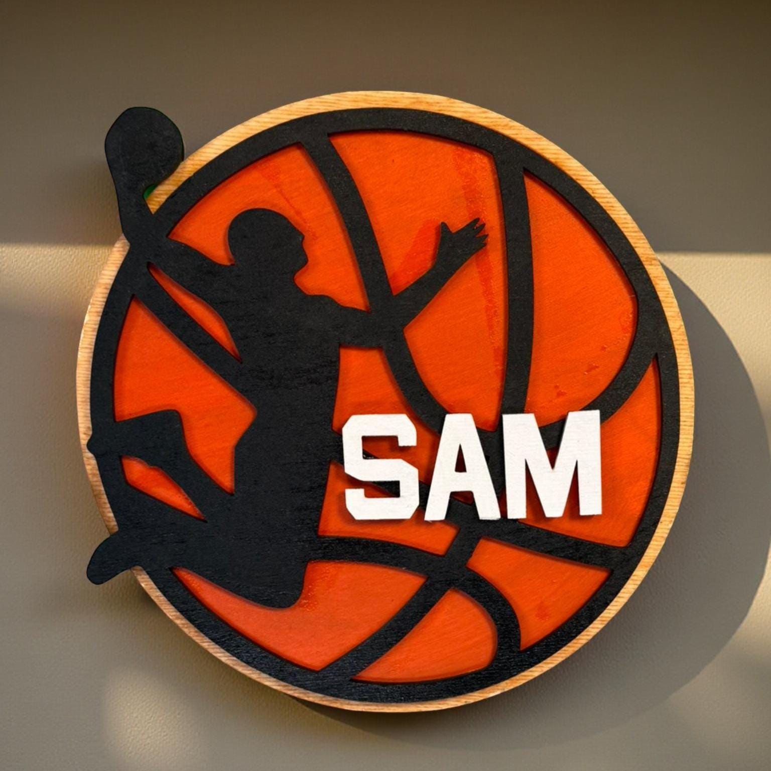 Personalized Basketball Name Sign – Custom Layered Wood Wall Decor – Sports Room - Thumbnail 5