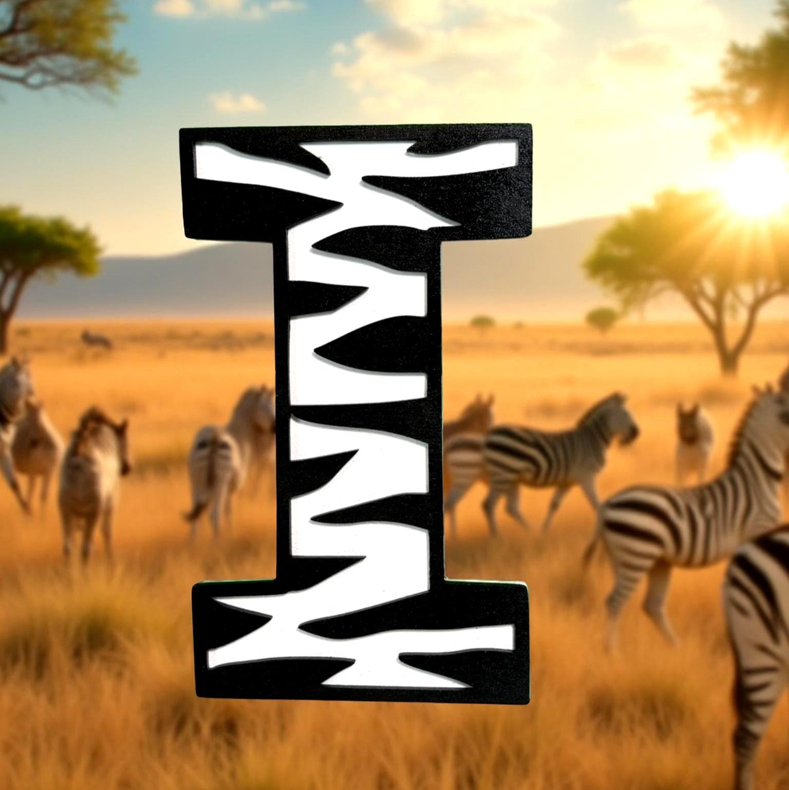 Personalized Zebra Letter Sign | Custom Animal Print Wall Decor | Multi-Layered 