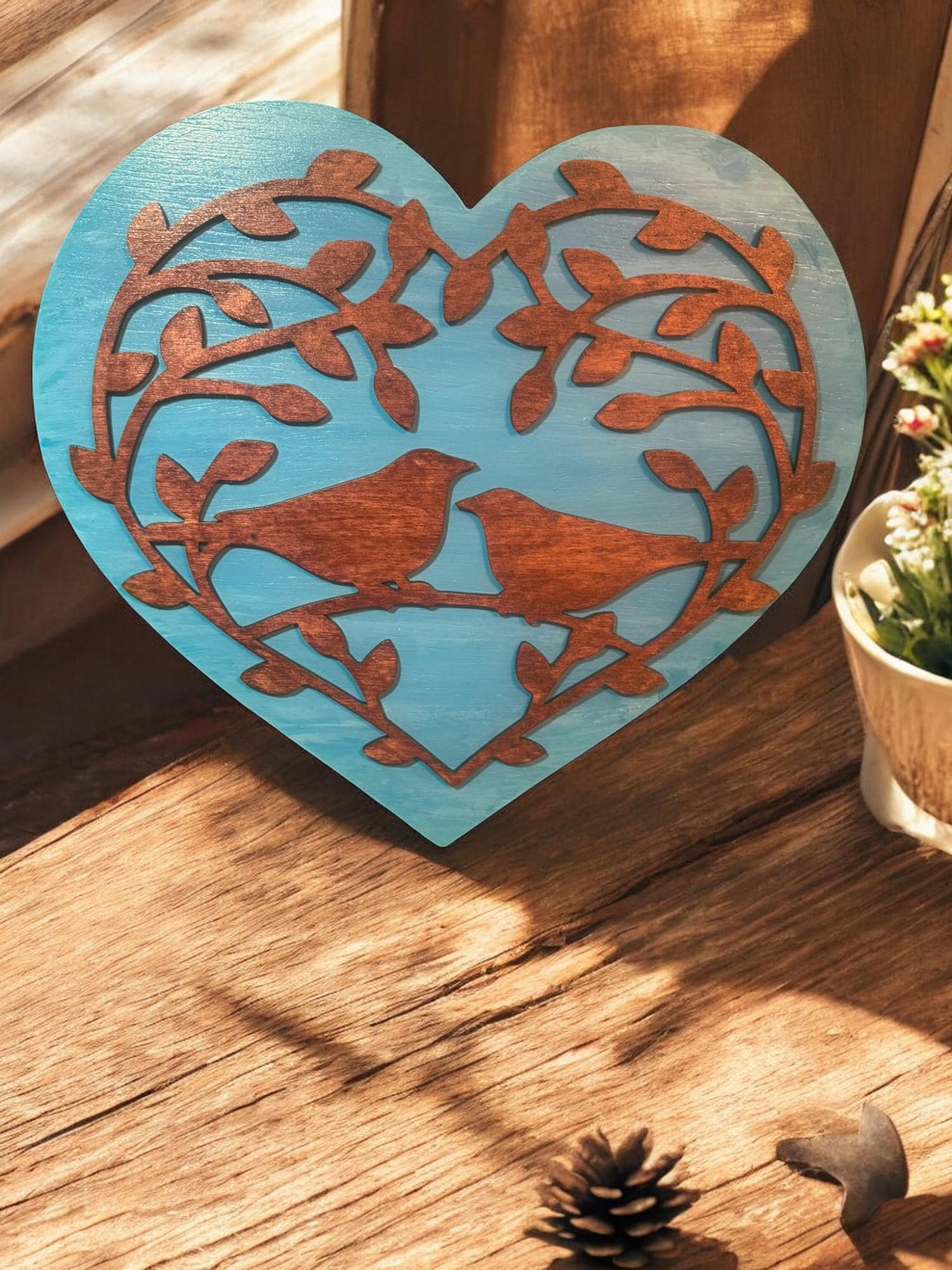 Wooden Bird Heart Sign: Rustic Layered Wall Art - Image 1