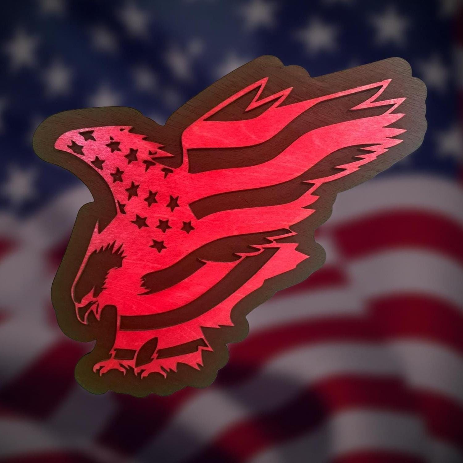 Handcrafted Wooden American Flag Eagle Wall Art: Patriotic Decor - Thumbnail 2