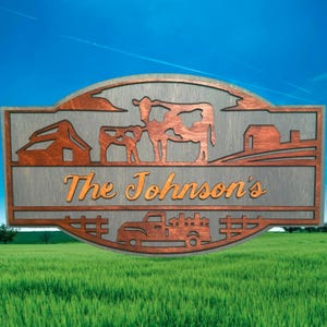 Personalized Farmhouse Wooden Sign | Custom Farm Scene Name Sign | Rustic Barn & Truck Wall Decor | Farmhouse Entry Sign | Country Home Gift