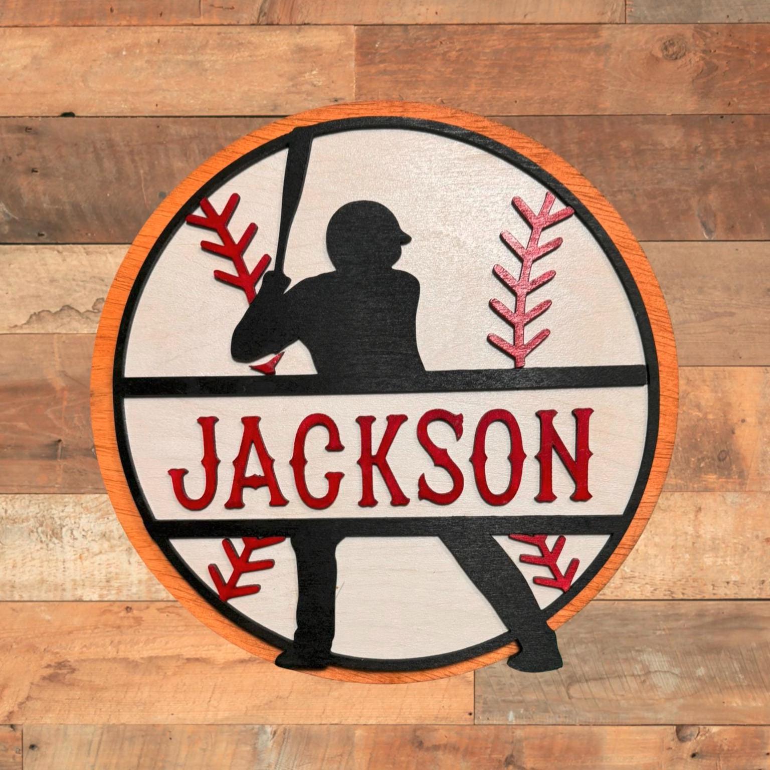 Personalized Baseball Name Sign – Custom Layered Wood Decor – Player Silhouette - Thumbnail 7