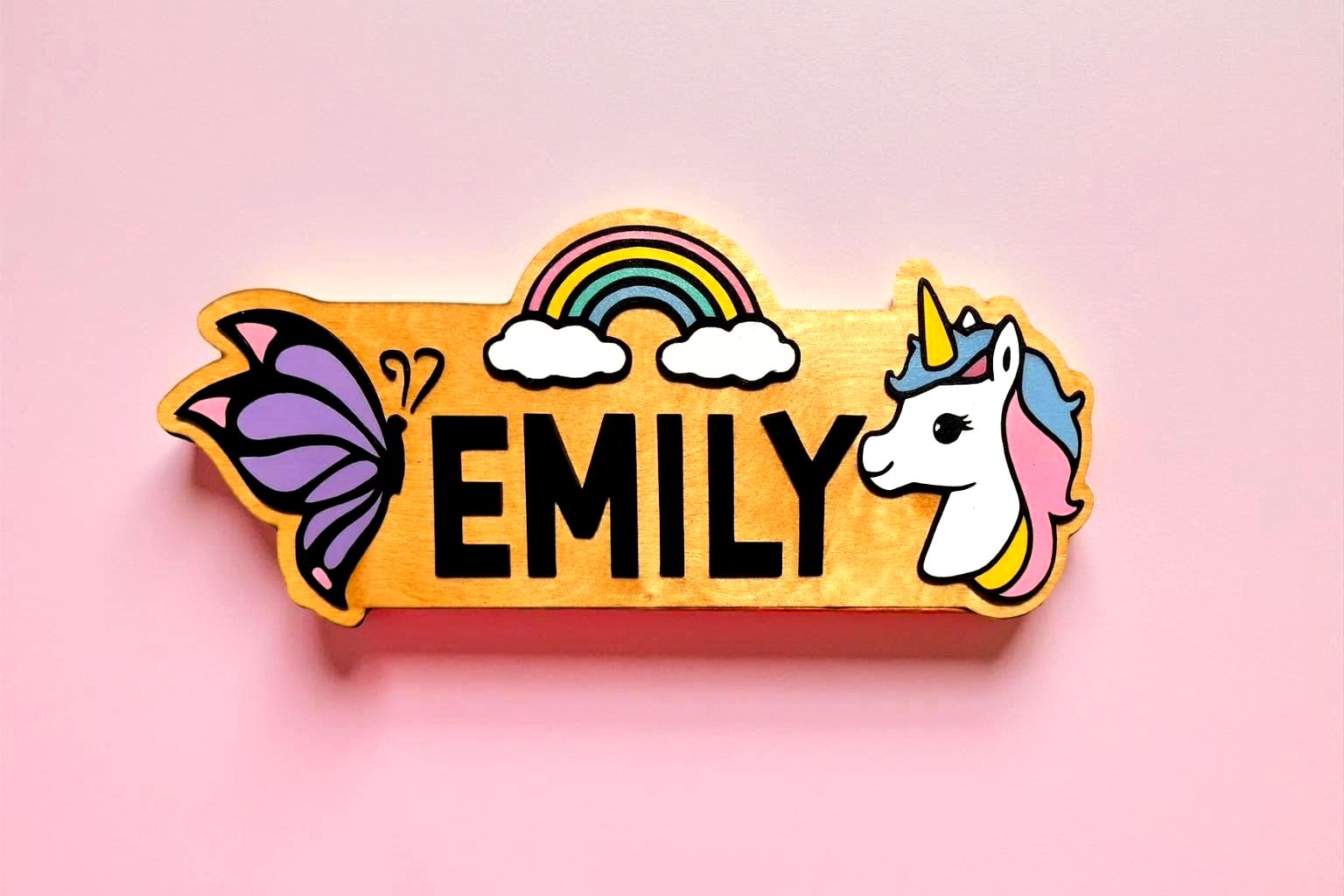 Unicorn Rainbow Name Sign – Personalized Kids Wall Decor – Butterfly & Unicorn  - Thumbnail 3