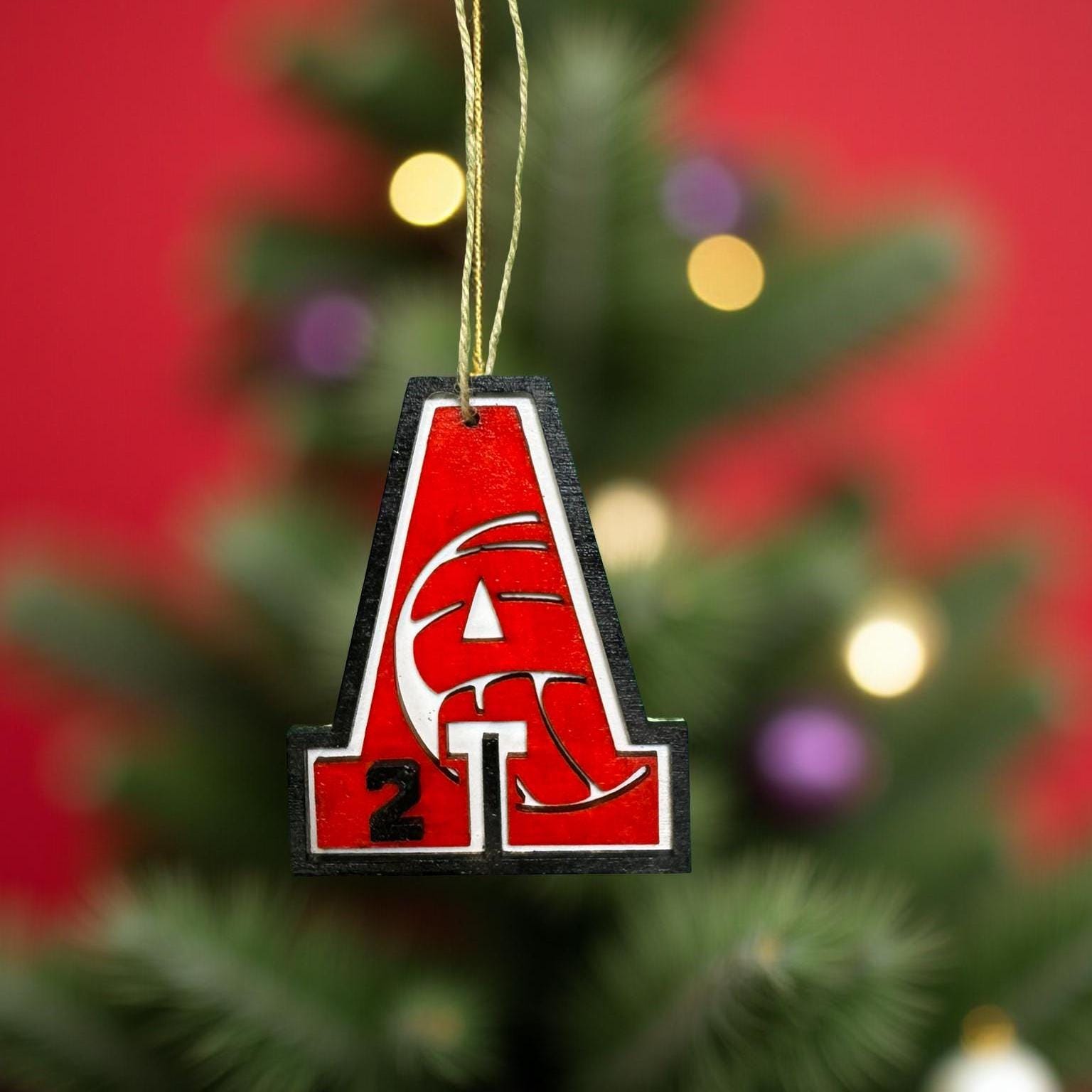 Personalized Volleyball Ornament – Custom Letter & Jersey Number – Team Colors – 4” Multi-Layered Wood Sports Christmas Decoration - Thumbnail 3