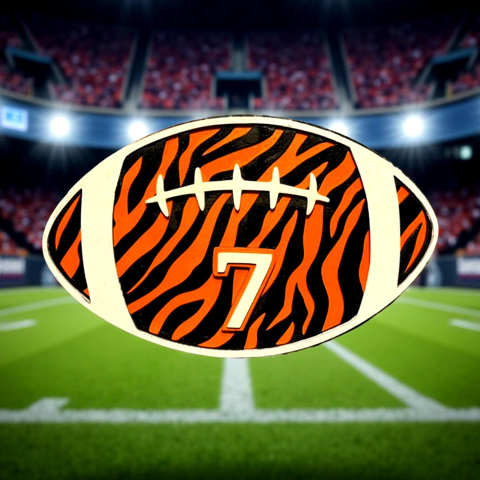Tiger Stripe Football Sign – Custom Jersey Number – Personalized Team Colors 