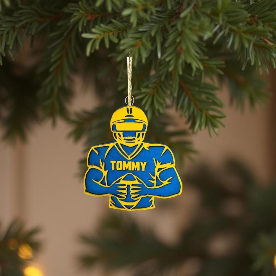 Personalized Football Ornament: Custom Team Colors & Name, Wood Decoration - Thumbnail 7