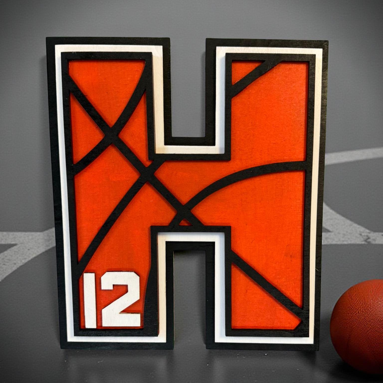 Personalized Basketball Letter Sign: Custom Jersey Number, 4-Layer Wood - Thumbnail 2