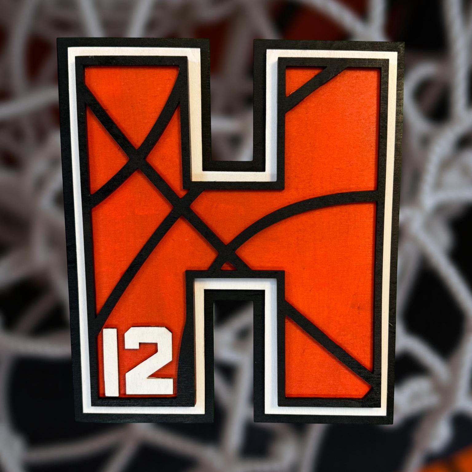 Personalized Basketball Letter Sign: Custom Jersey Number, 4-Layer Wood - Thumbnail 6