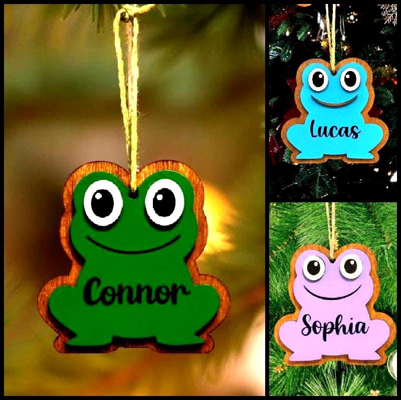 Personalized Frog Ornament | 4" Layered Wood Ornament | Custom Name | Handcrafted Frog Decor | Blue, Purple, or Green Gift for Kids - Thumbnail 4