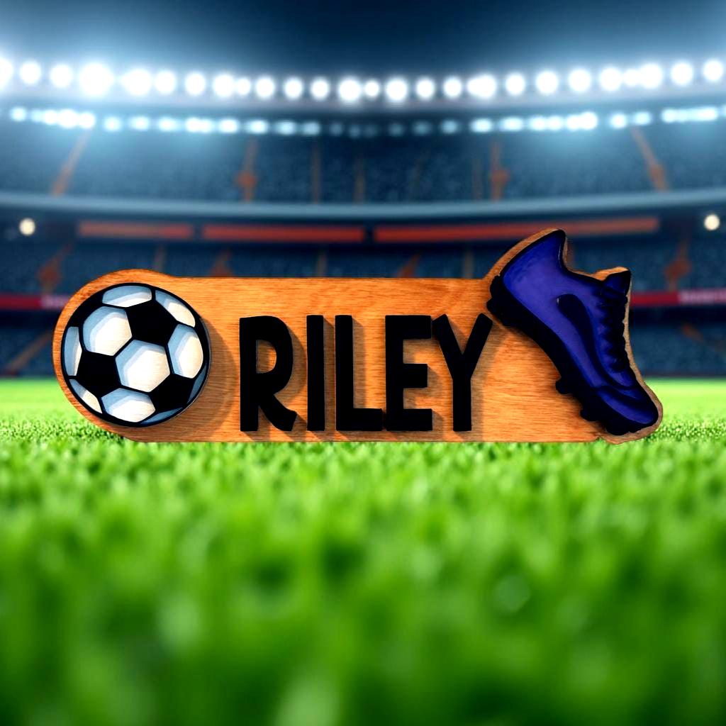 Personalized Soccer Name Sign – Custom Cleat & Ball Cutouts – Layered Wood Sport - Thumbnail 2