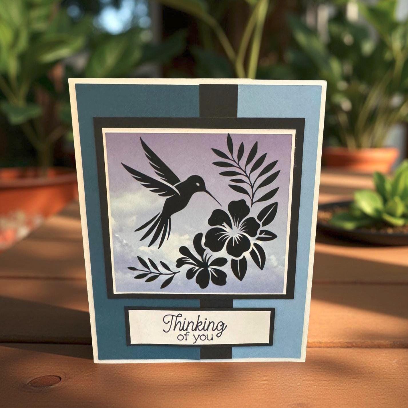 Handmade Hummingbird Card: Layered Paper Art, Custom Sentiment - Thumbnail 4