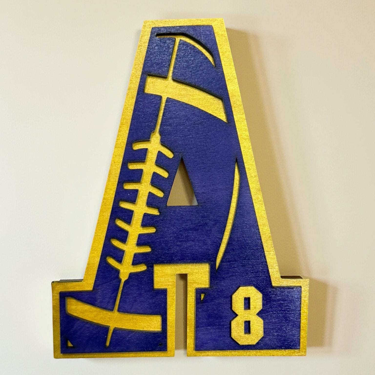 Custom Football Letter Sign – Personalized 12" Wooden Wall Decor – Jersey Number & Team Colors – Player Room Sign – Coach Gift - Thumbnail 7