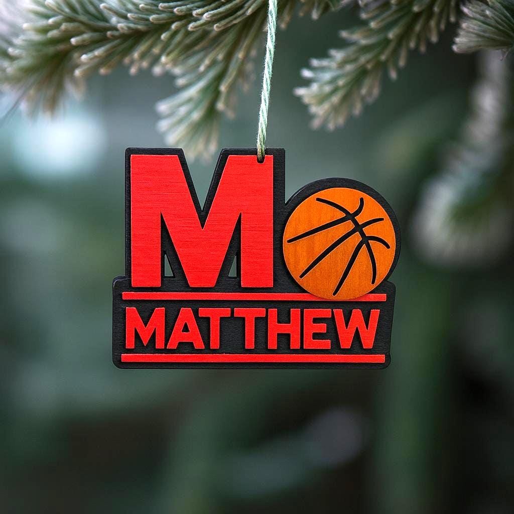 Personalized Basketball Ornament – Custom Name & Team Colors – 4” Multi-Layered Wood Sports Christmas Decoration – Player or Coach Gift - Thumbnail 5