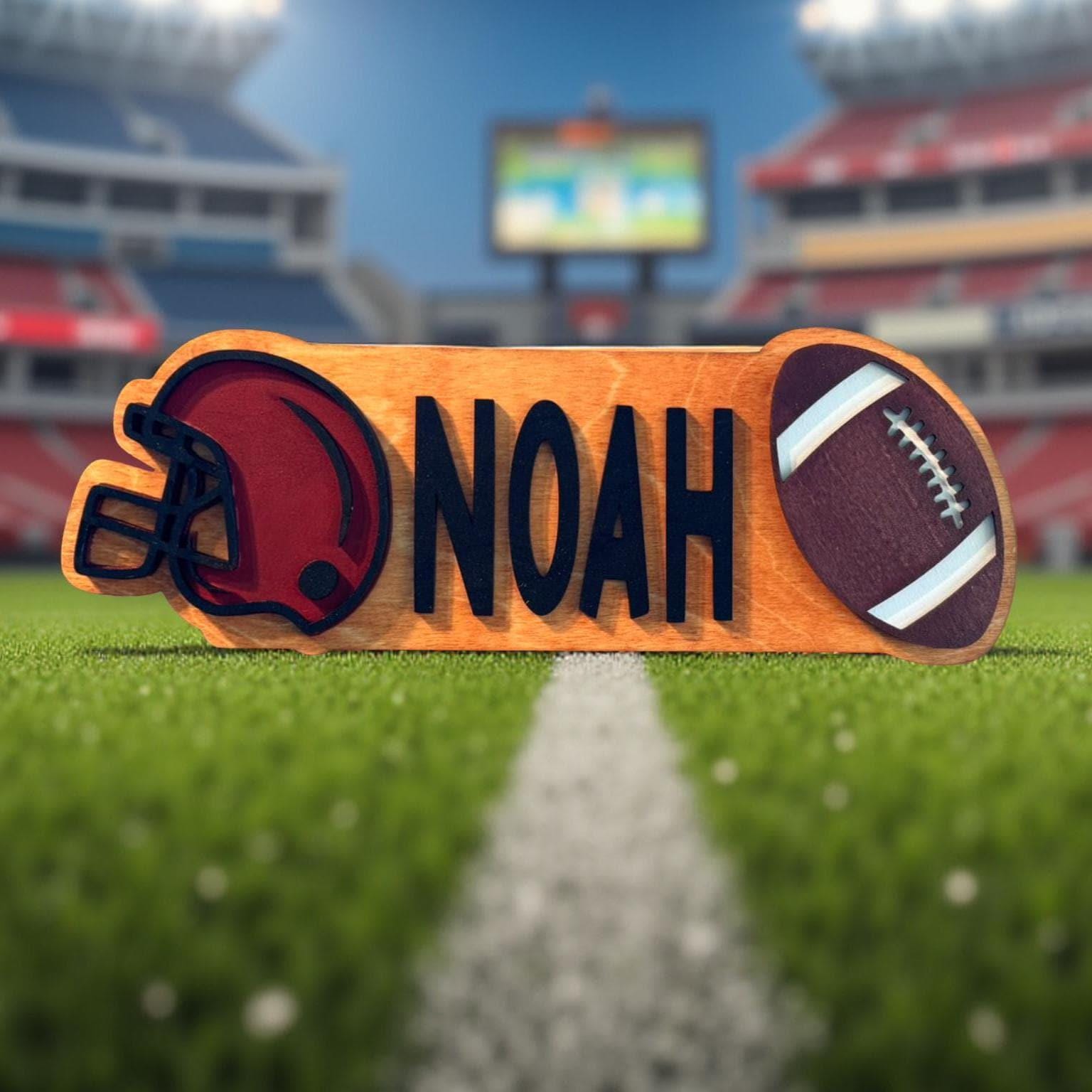 Personalized Football Name Sign – Custom Helmet & Ball Cutouts – Layered Wood  - Thumbnail 4