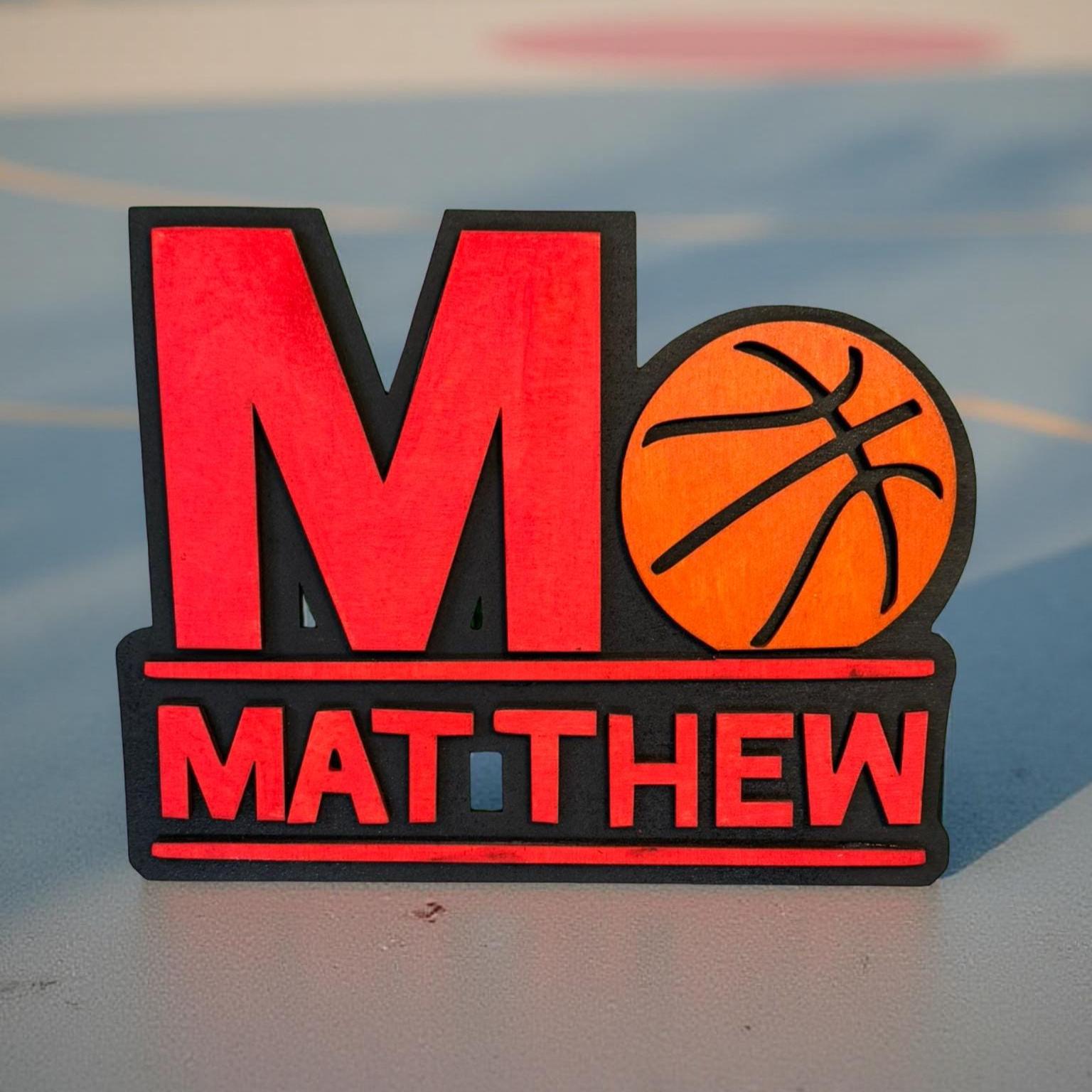 Custom Basketball Name Sign – Personalized 12" Layered Wood Wall Decor – Custom Colors - Sports Room, Player Gift, Coach Gift - Thumbnail 3