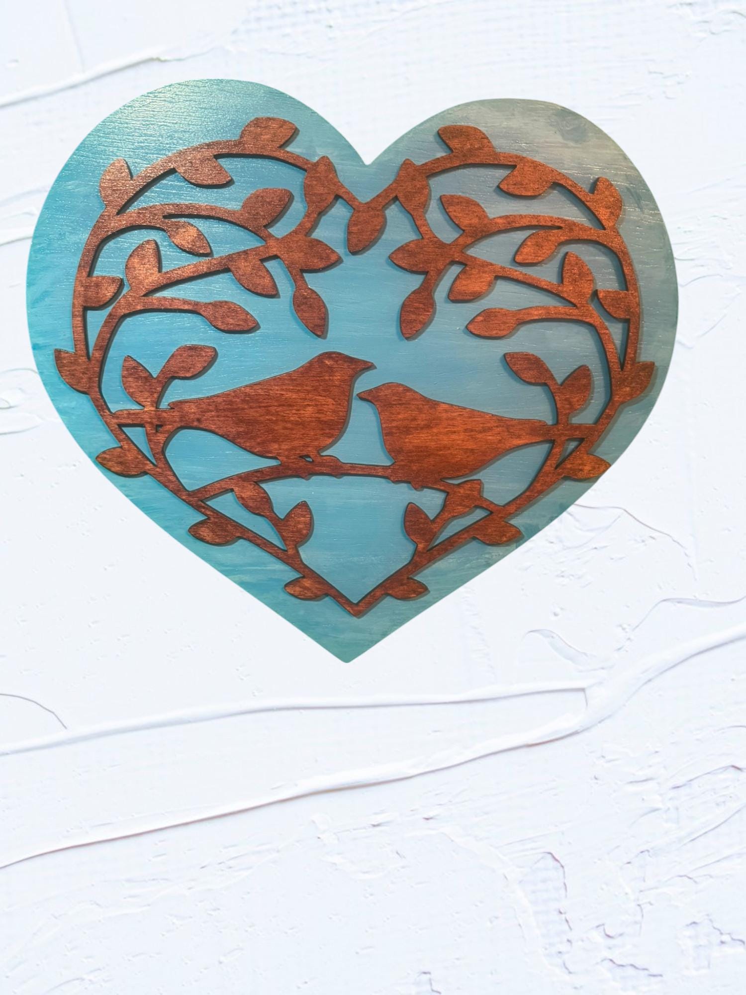 Wooden Bird Heart Sign: Rustic Layered Wall Art - Thumbnail 3