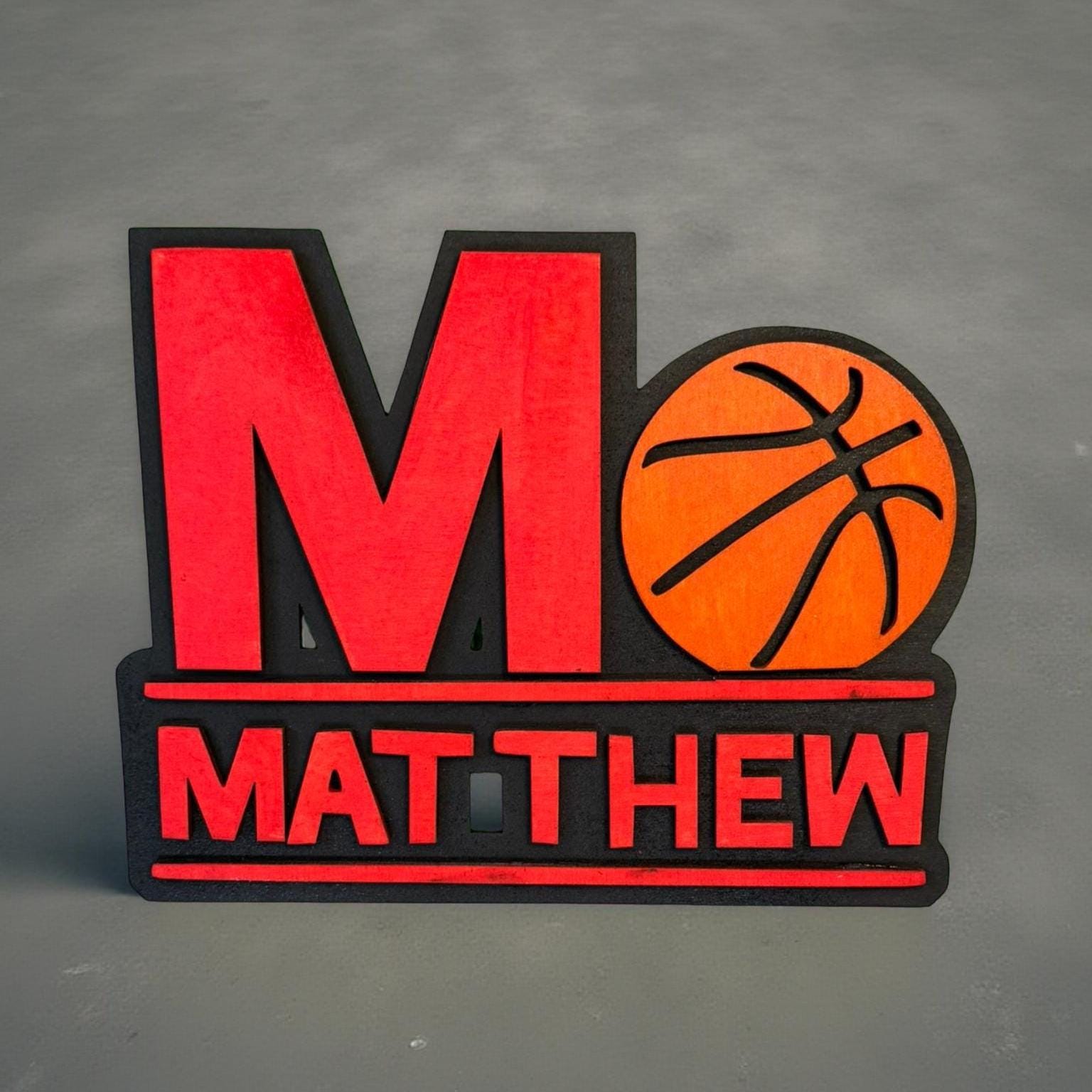 Custom Basketball Name Sign – Personalized 12" Layered Wood Wall Decor – Custom Colors - Sports Room, Player Gift, Coach Gift - Thumbnail 4