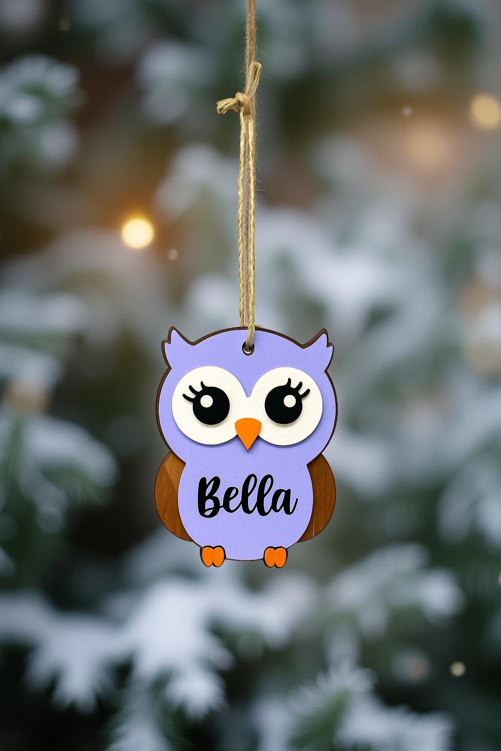 Personalized Owl Ornament – Custom Name Christmas Ornament – 4” Layered Wood Design – Pink, Blue, or Purple Owl Gift for Kids - Thumbnail 7