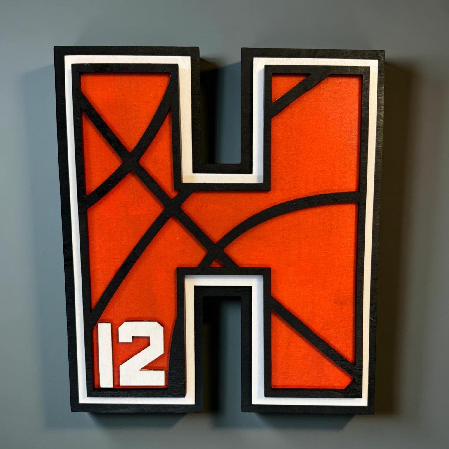 Personalized Basketball Letter Sign: Custom Jersey Number, 4-Layer Wood - Thumbnail 5