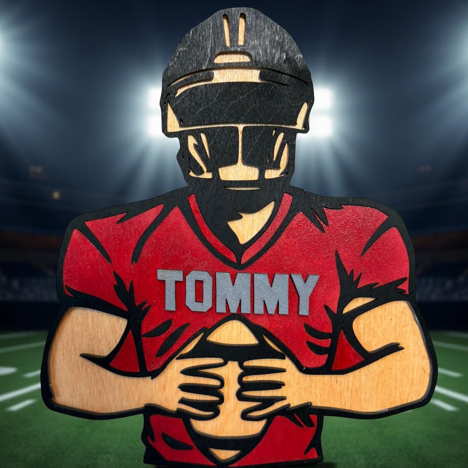 Custom Handmade Football Player Sign: Personalized Wood Wall Decor, Custom Colors/Name