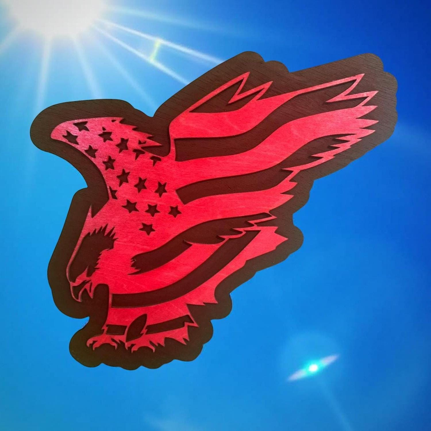 Handcrafted Wooden American Flag Eagle Wall Art: Patriotic Decor - Image 1