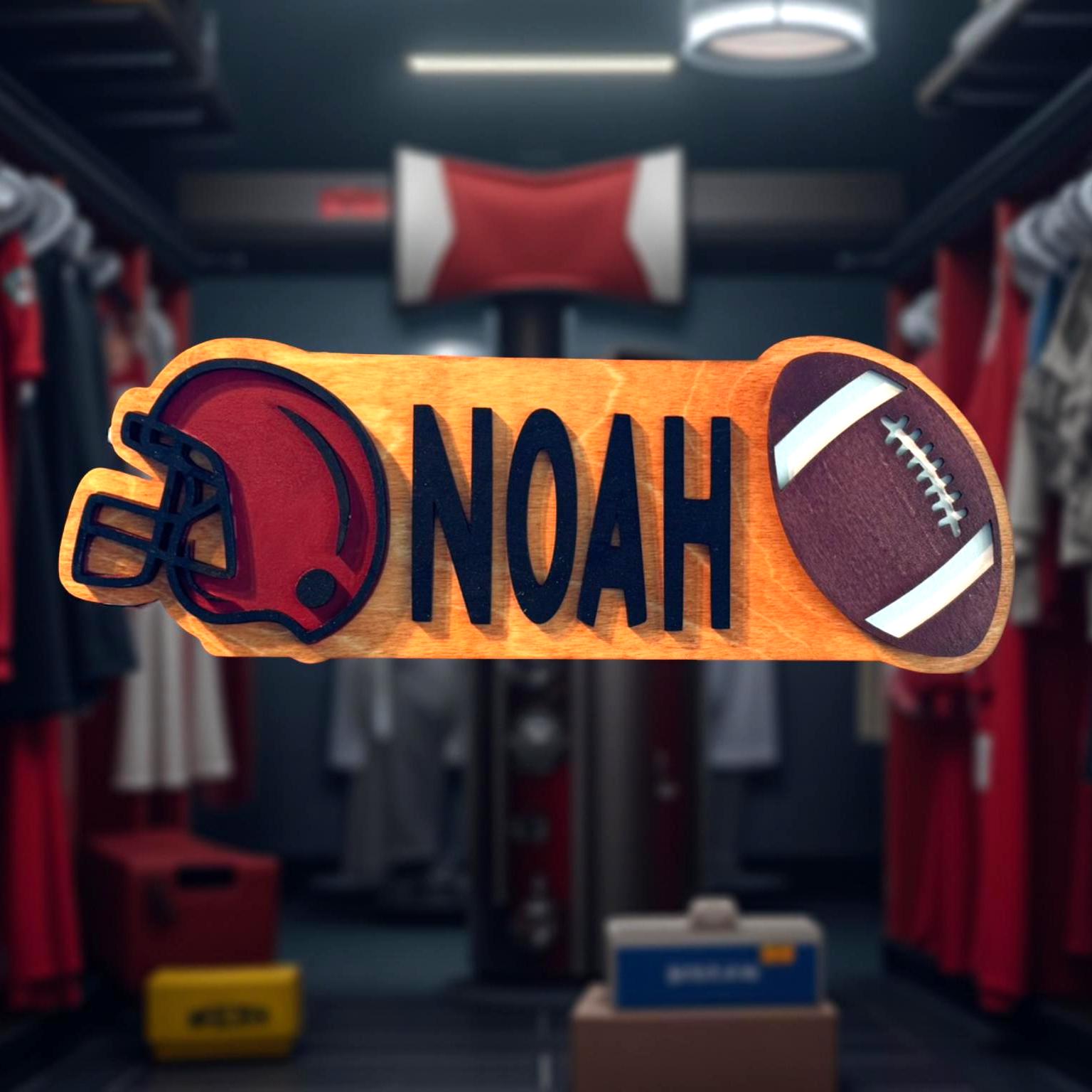Personalized Football Name Sign – Custom Helmet & Ball Cutouts – Layered Wood  - Thumbnail 7