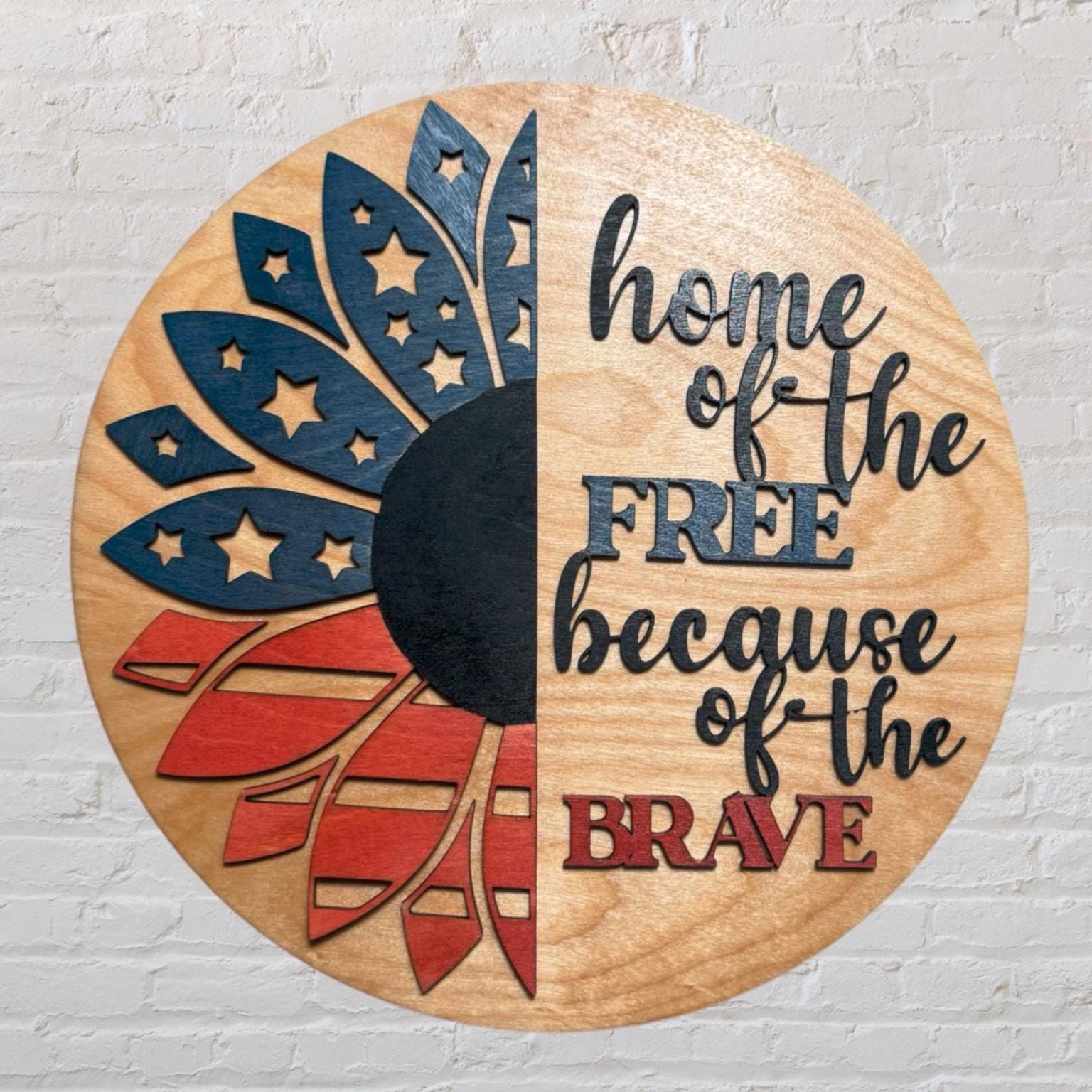 Patriotic Wooden Sign: American Flag Flower Decor, Veteran Gift - Thumbnail 3