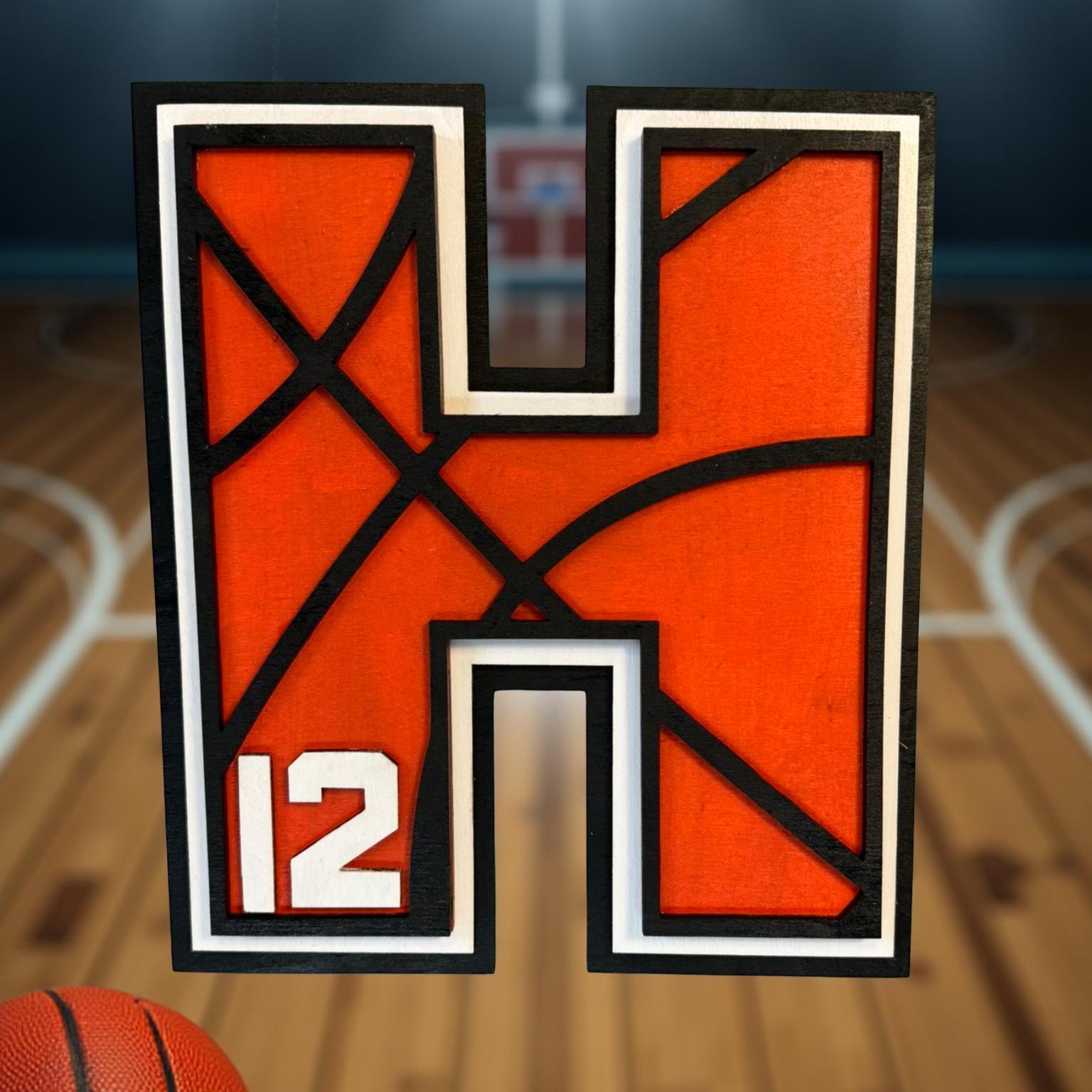 Personalized Basketball Letter Sign: Custom Jersey Number, 4-Layer Wood