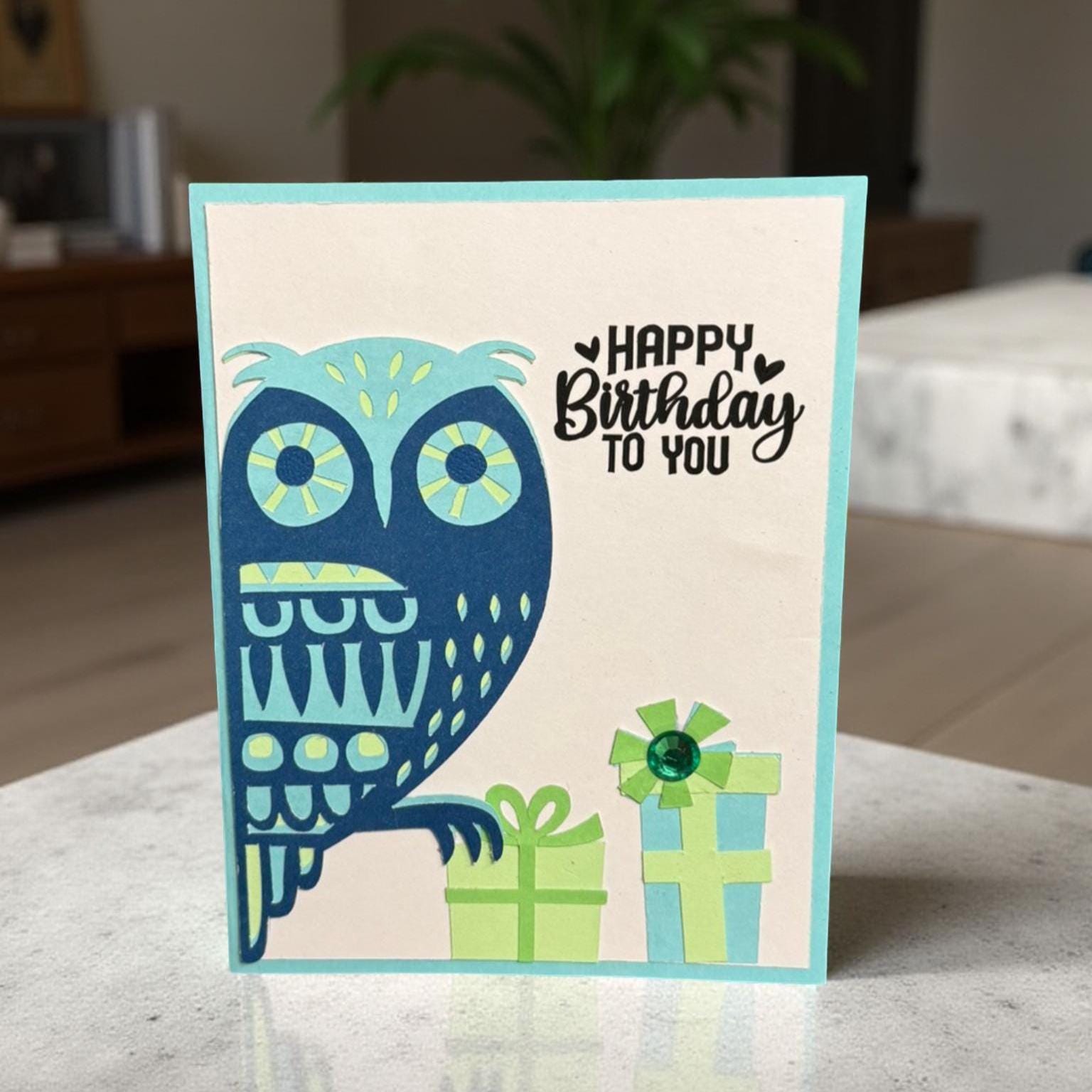 Handmade Owl Birthday Card: Layered Paper Art, Personalized Greeting - Thumbnail 2
