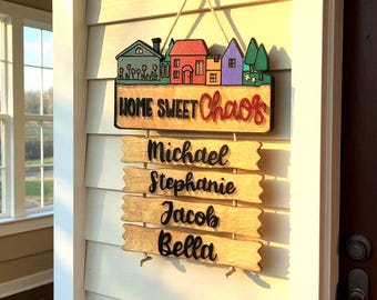 Personalized “Home Sweet Chaos” Family Sign – Custom Name Wall Decor