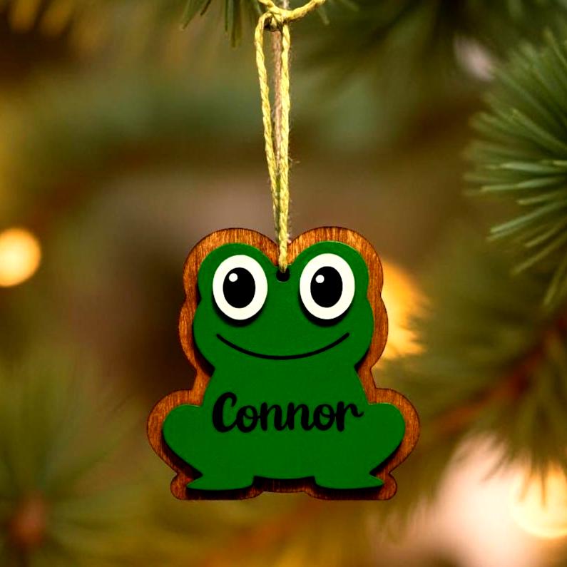 Personalized Frog Ornament | 4" Layered Wood Ornament | Custom Name | Handcrafted Frog Decor | Blue, Purple, or Green Gift for Kids - Thumbnail 6