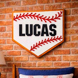 Letrero de béisbol personalizado: Decoración de pared de madera con nombre personalizado