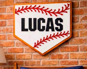 Personalized Baseball Home Plate Sign: Custom Name Wooden Wall Decor