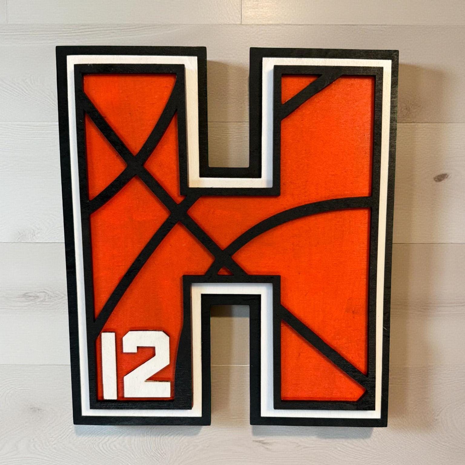 Personalized Basketball Letter Sign: Custom Jersey Number, 4-Layer Wood - Thumbnail 3