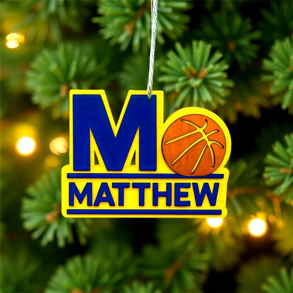Personalized Basketball Ornament – Custom Name & Team Colors – 4” Multi-Layered Wood Sports Christmas Decoration – Player or Coach Gift - Image 1