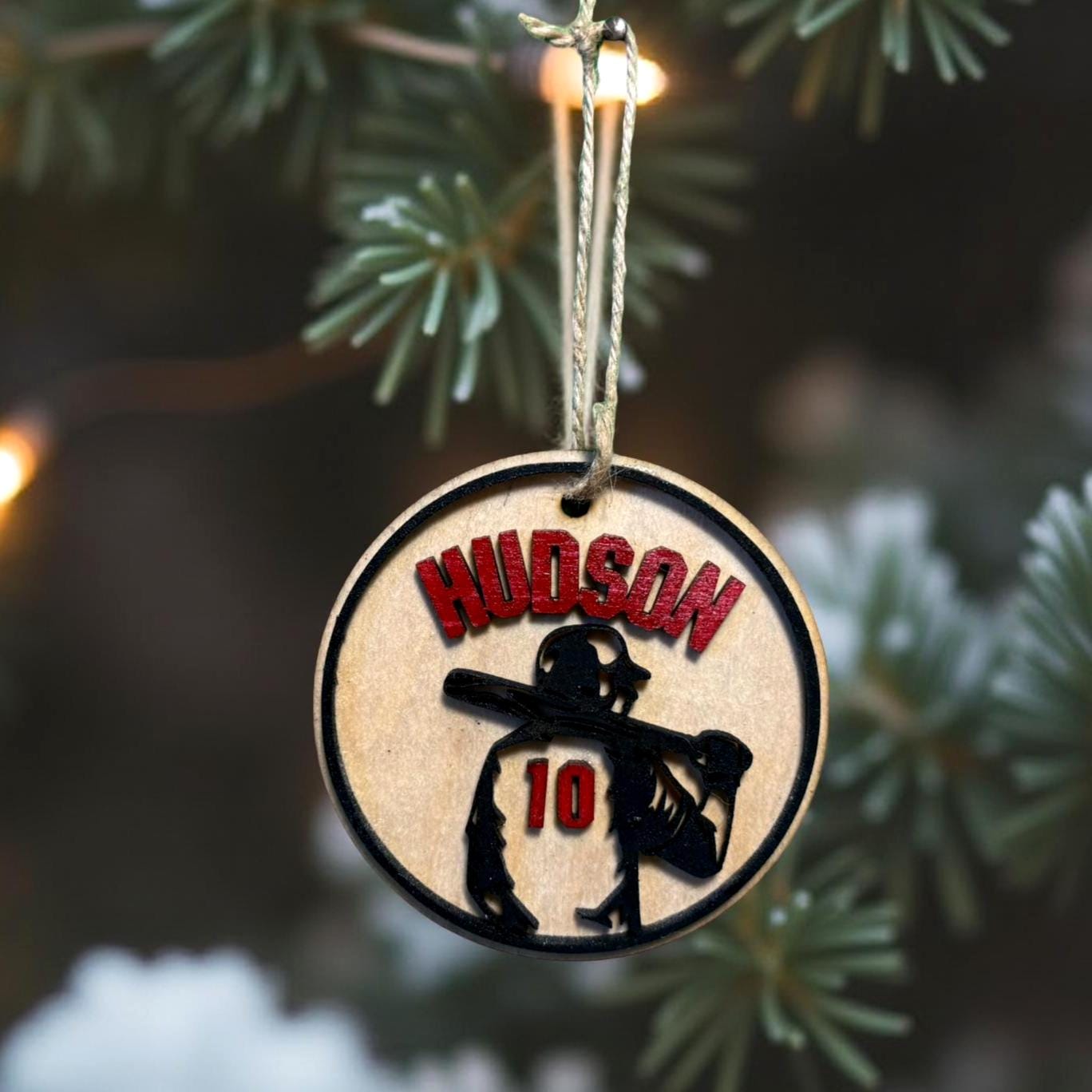 Personalized Baseball Ornament – 4” Round Layered Wood Design – Custom Name & Number – Sports Player Gift or Team Keepsake - Thumbnail 5