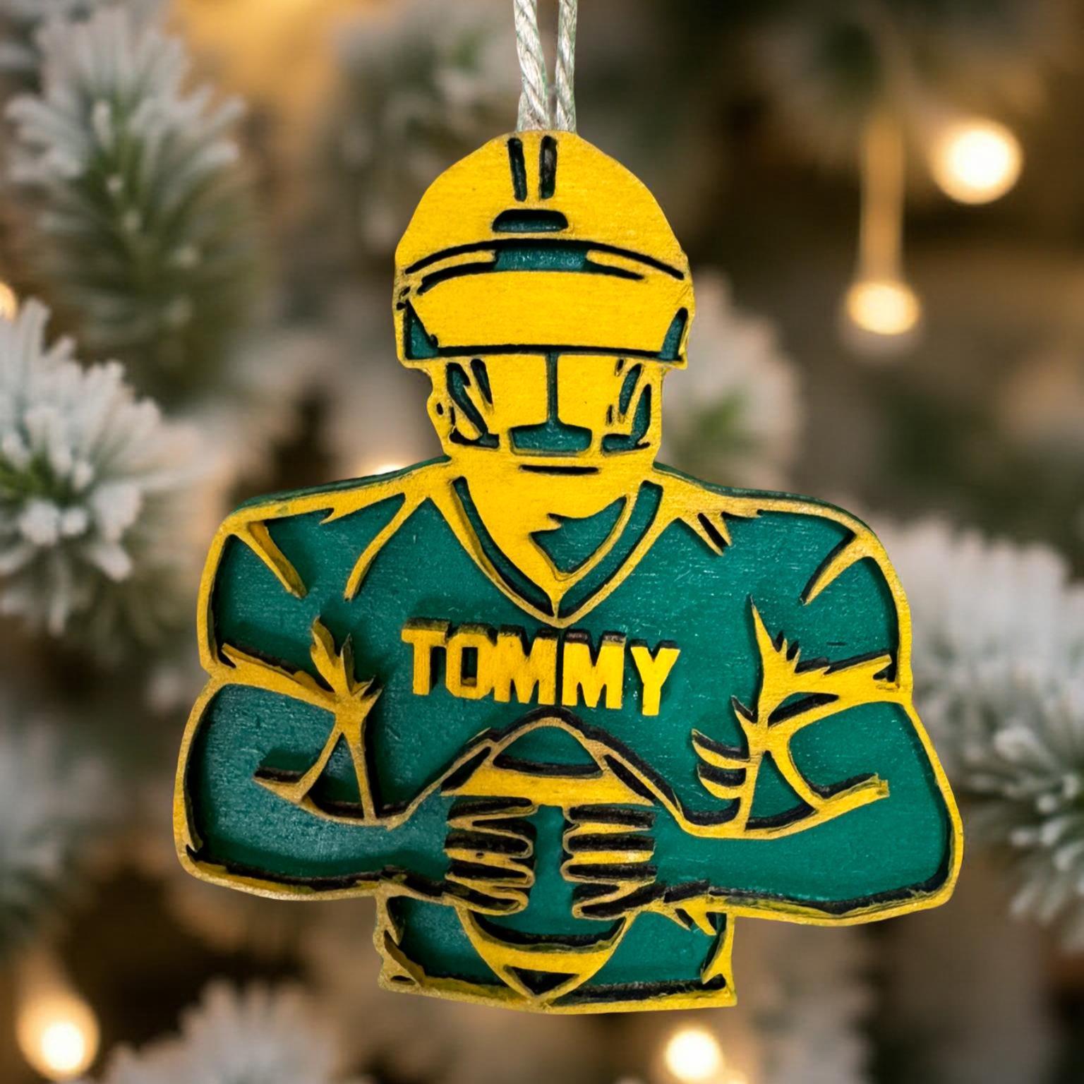Personalized Football Ornament: Custom Team Colors & Name, Wood Decoration - Thumbnail 3