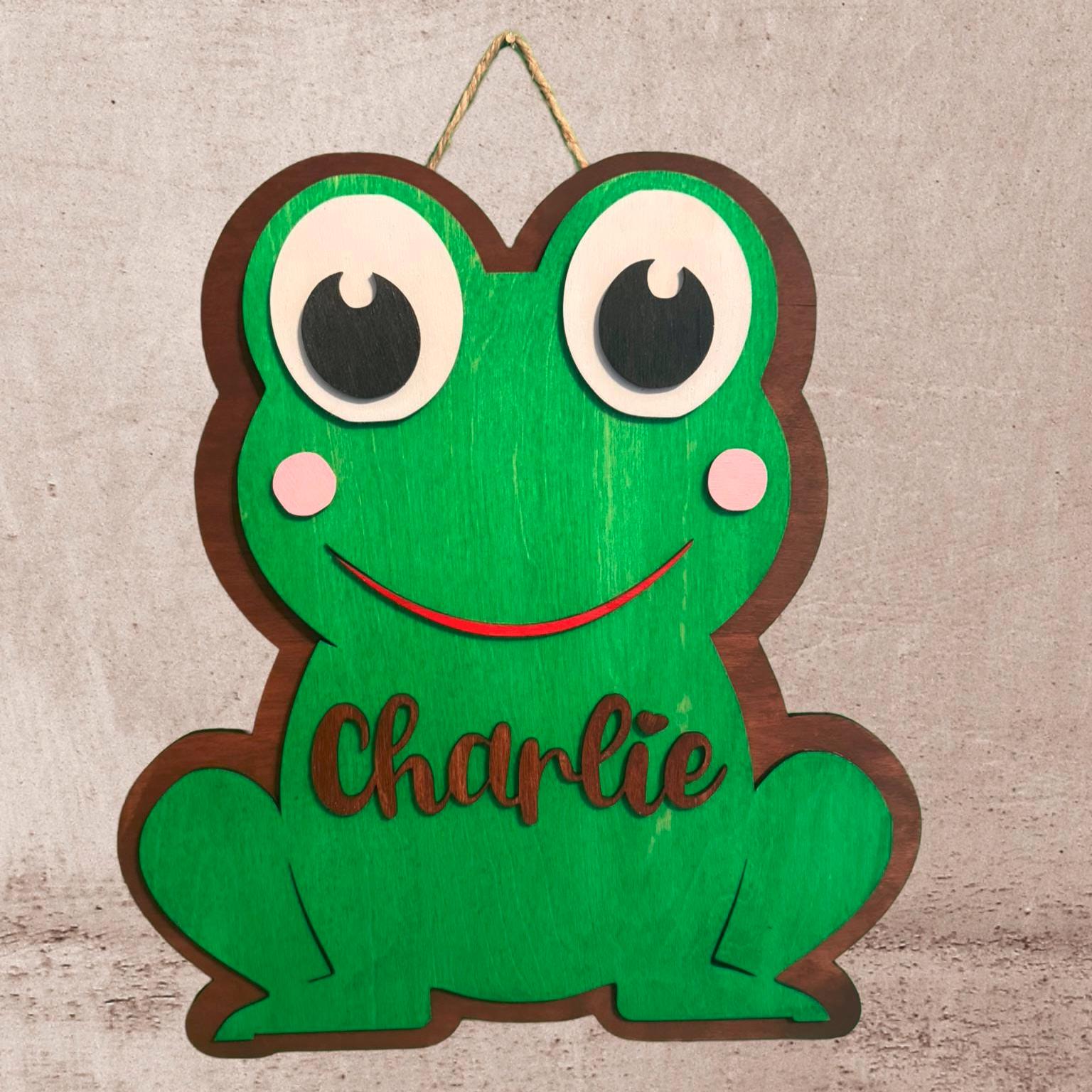 Personalized Wooden Frog Sign: Custom Name Nursery Wall Decor - Thumbnail 3