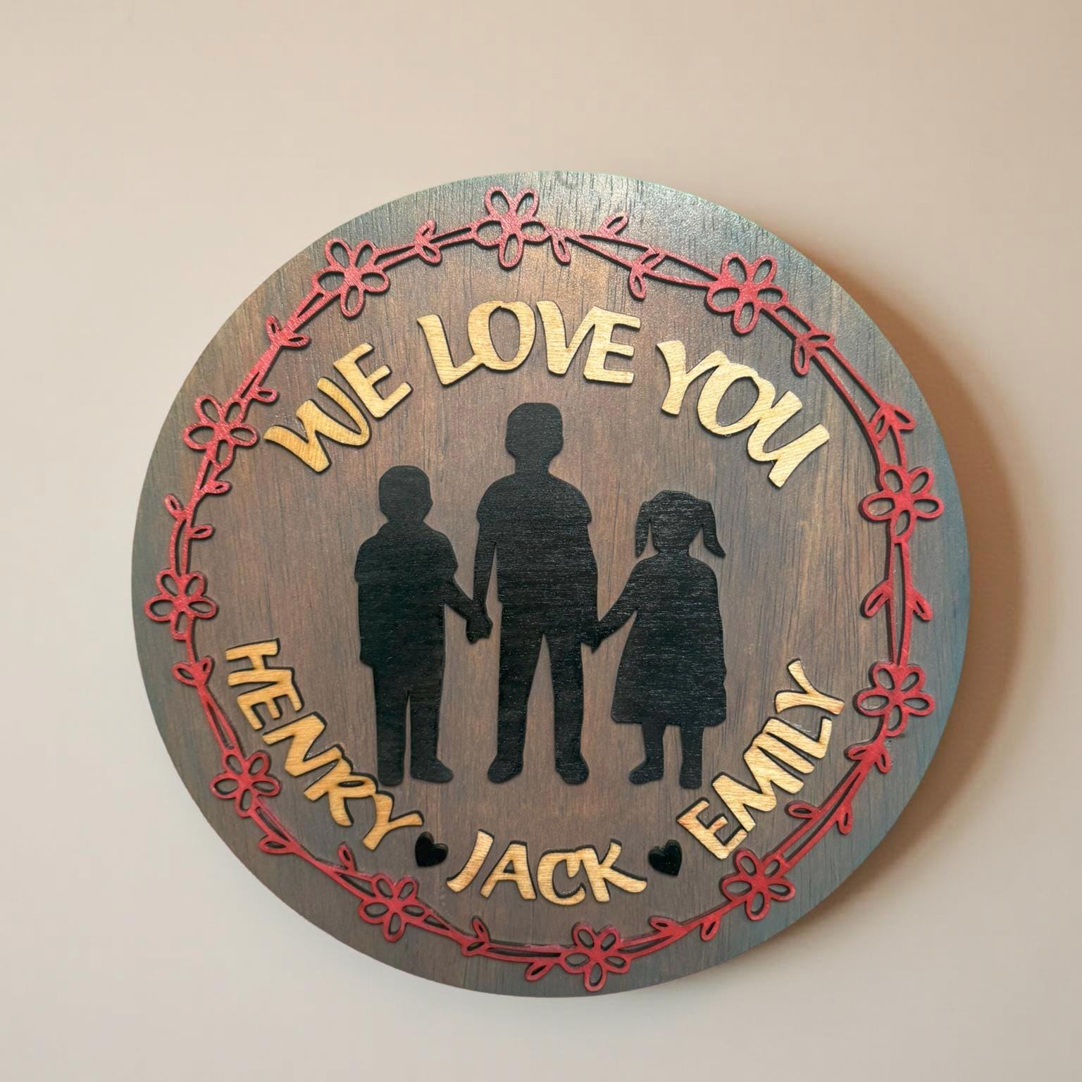 Personalized Mother's Day Gift | We Love You Round Wood Sign | Custom Children Silhouette | Multi-Layer Round Wooden Sign | Grandparent Gift - Thumbnail 3