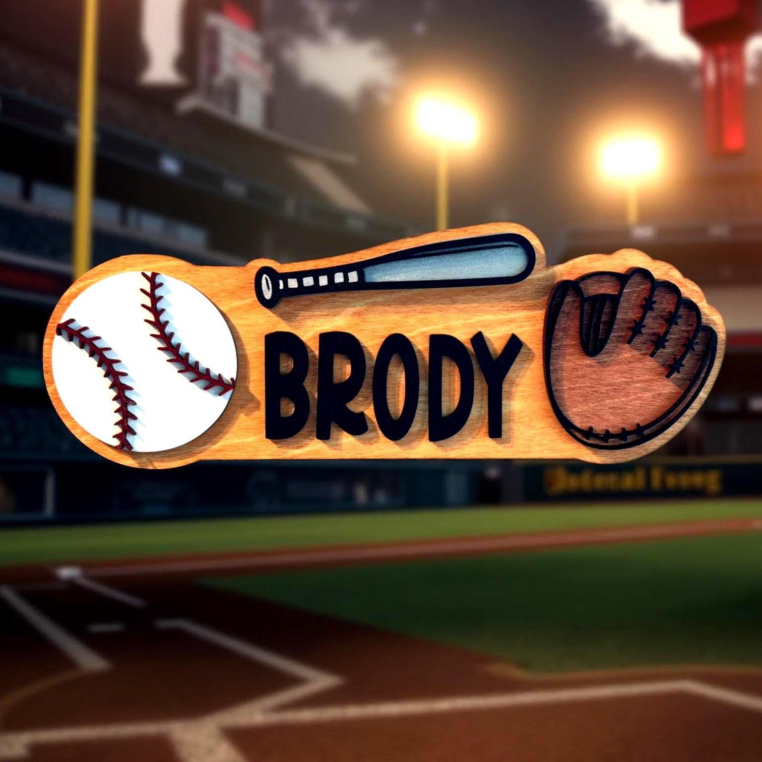 Personalized Baseball Name Sign – Custom Bat, Ball & Glove Cutouts –Layered Wood - Thumbnail 4