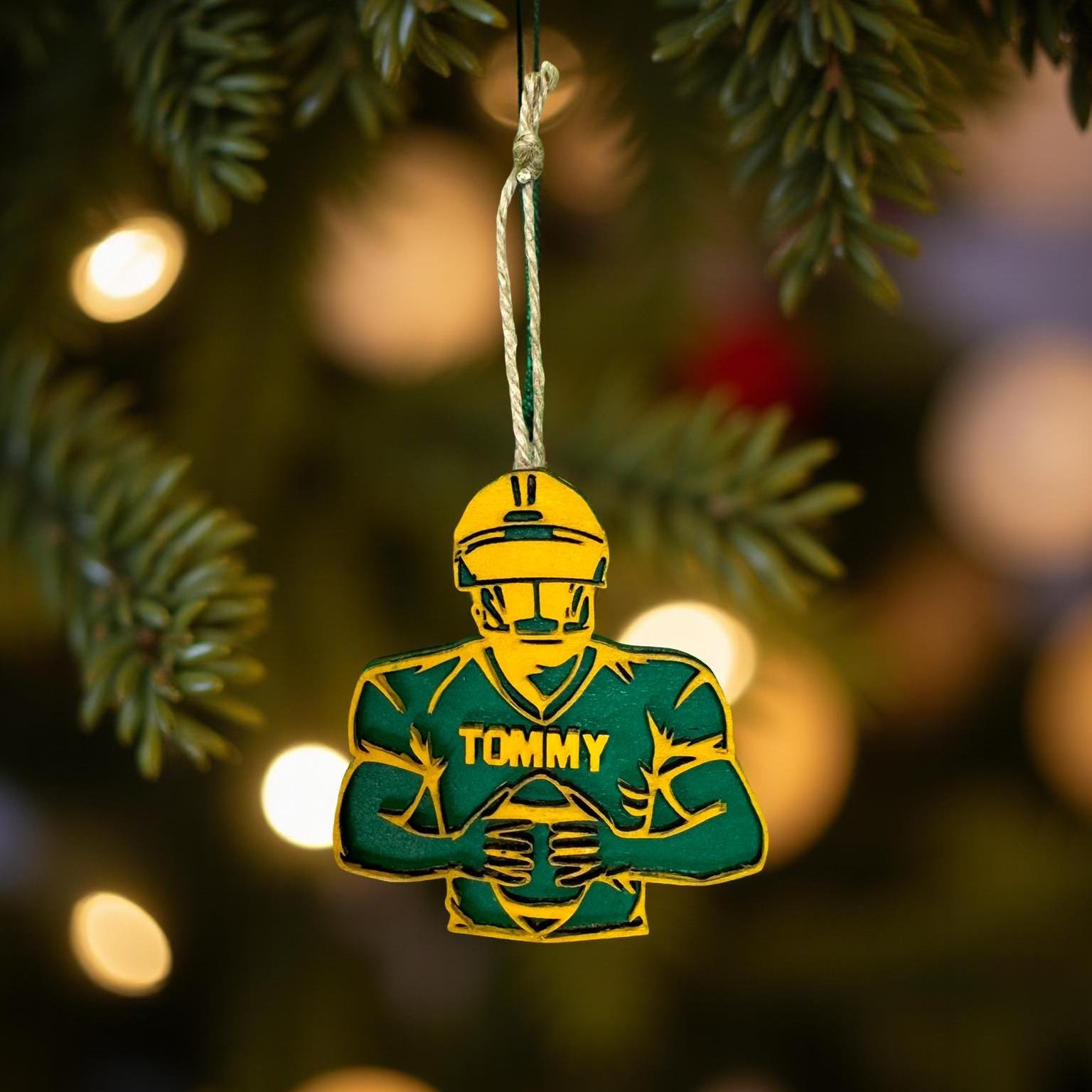 Personalized Football Ornament: Custom Team Colors & Name, Wood Decoration - Thumbnail 5