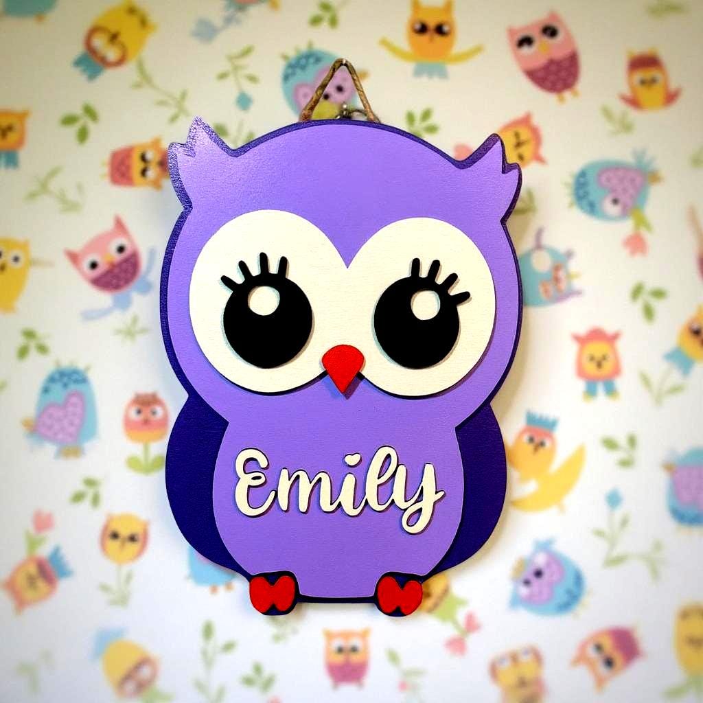 Personalized 14" Layered Wooden Owl Sign – Customizable Color & Name Nursery or Kid's Room Wall Decor; Handcrafted Custom Made to Order Owl - Thumbnail 5