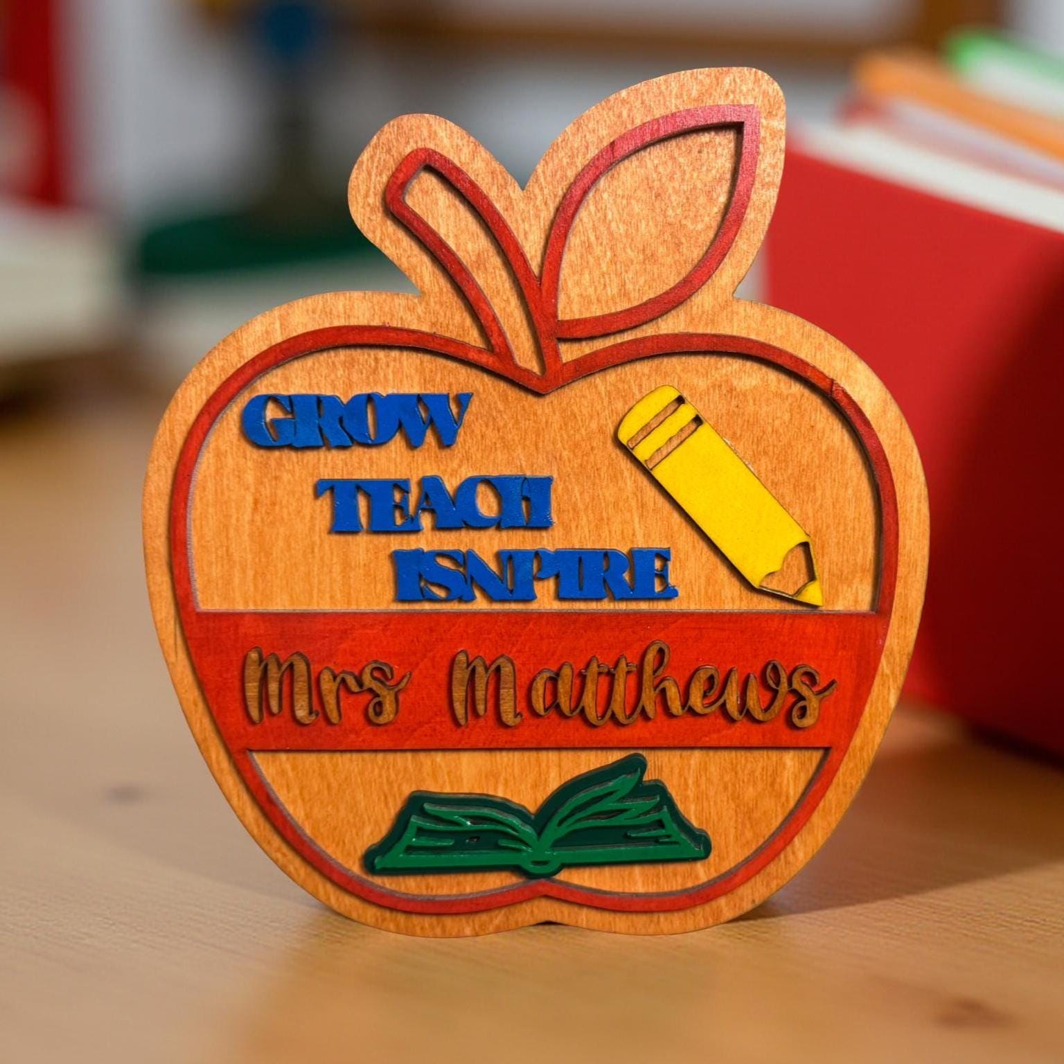 Personalized Teacher Apple Sign: Custom Classroom Decor, Wood Sign - Thumbnail 5