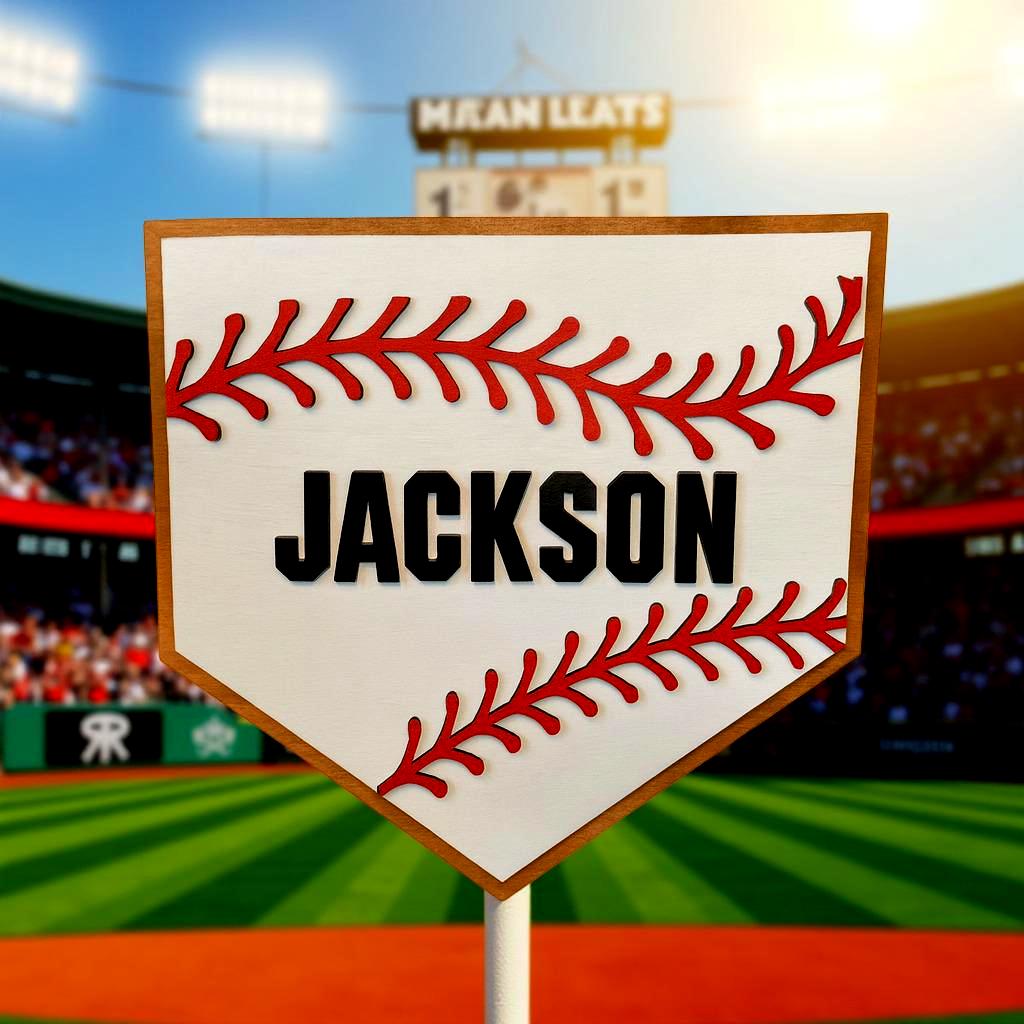 Personalized Baseball Home Plate Sign: Custom Name Wooden Wall Decor - Thumbnail 5