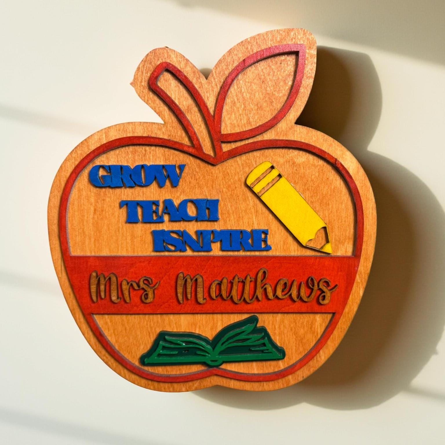 Personalized Teacher Apple Sign: Custom Classroom Decor, Wood Sign - Thumbnail 2