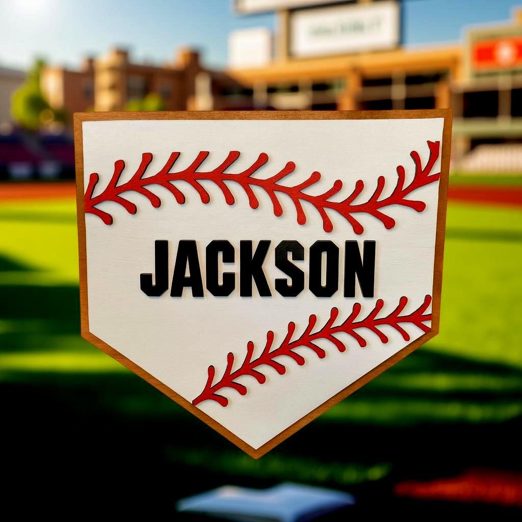 Personalized Baseball Home Plate Sign: Custom Name Wooden Wall Decor - Thumbnail 4