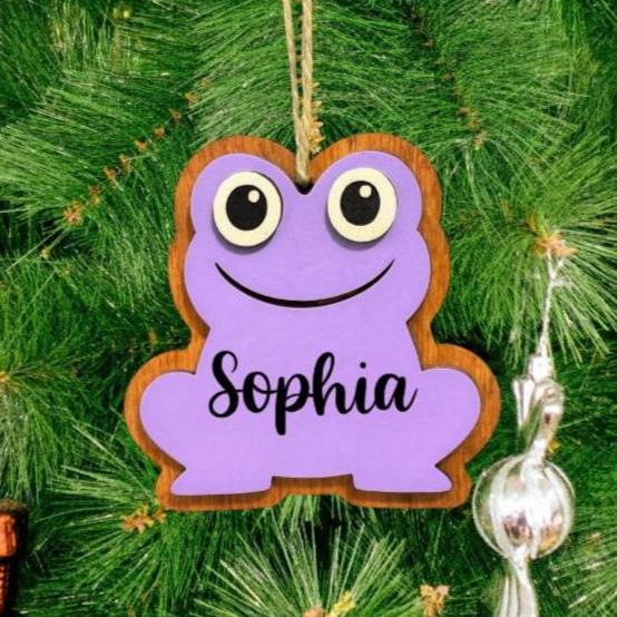 Personalized Frog Ornament | 4" Layered Wood Ornament | Custom Name | Handcrafted Frog Decor | Blue, Purple, or Green Gift for Kids - Thumbnail 5