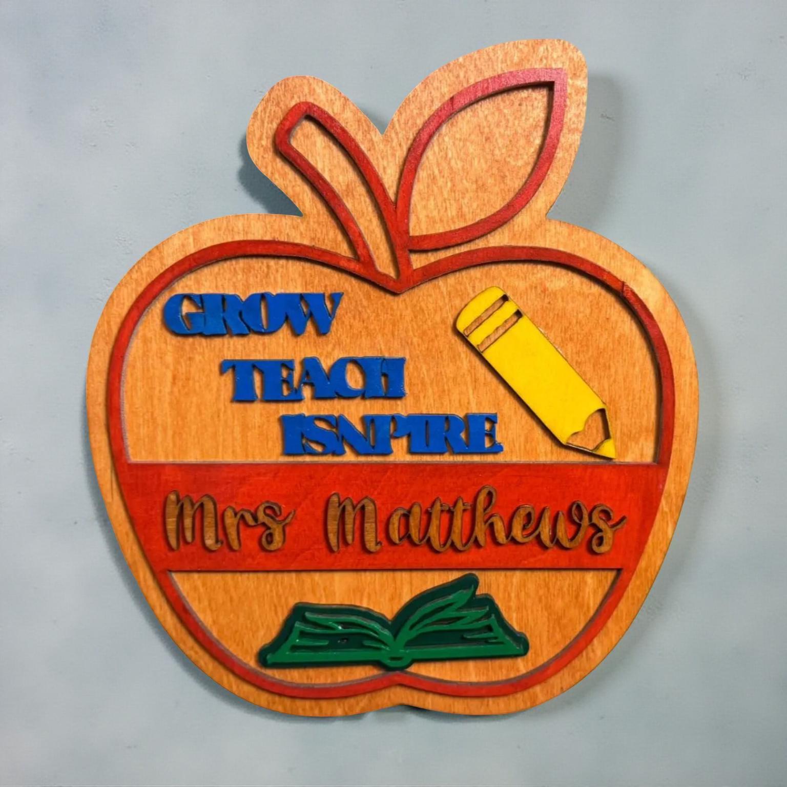 Personalized Teacher Apple Sign: Custom Classroom Decor, Wood Sign - Thumbnail 6